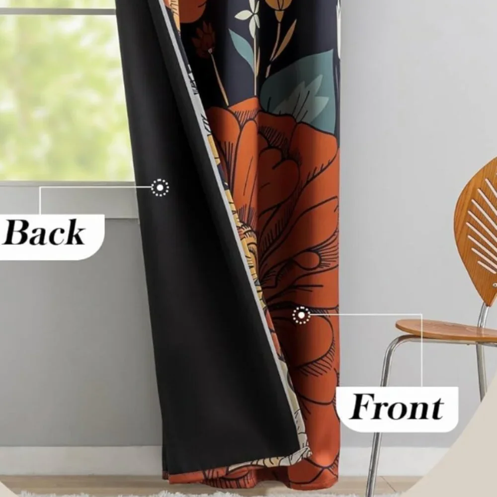 Boho Floral Blackout Curtains – 2 Panels, 52